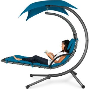 Curved Hanging Chaise Lounge Chair with Built-in Pillow and Removable Cover